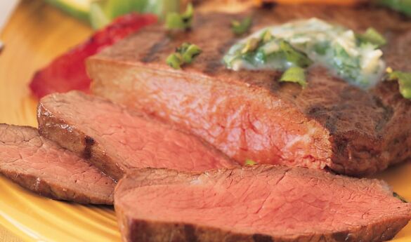 Pepper Beef Steak with Garlic-Cilantro Butter