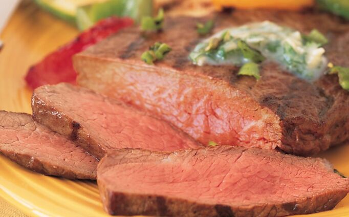 Pepper Beef Steak with Garlic-Cilantro Butter