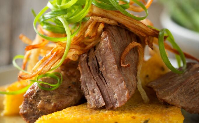 Slow-Cooked Red Wine Braised Beef Short Ribs with Herbed Polenta Toast